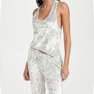 Heroine Sport crushed velour silver racer back tank